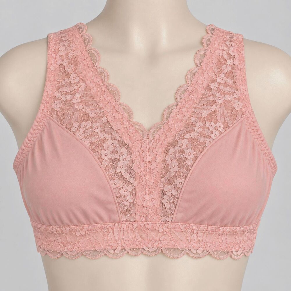 Breezies Women Size M Peach/Coral Lace Bralette Full Coverage Comfort Bra